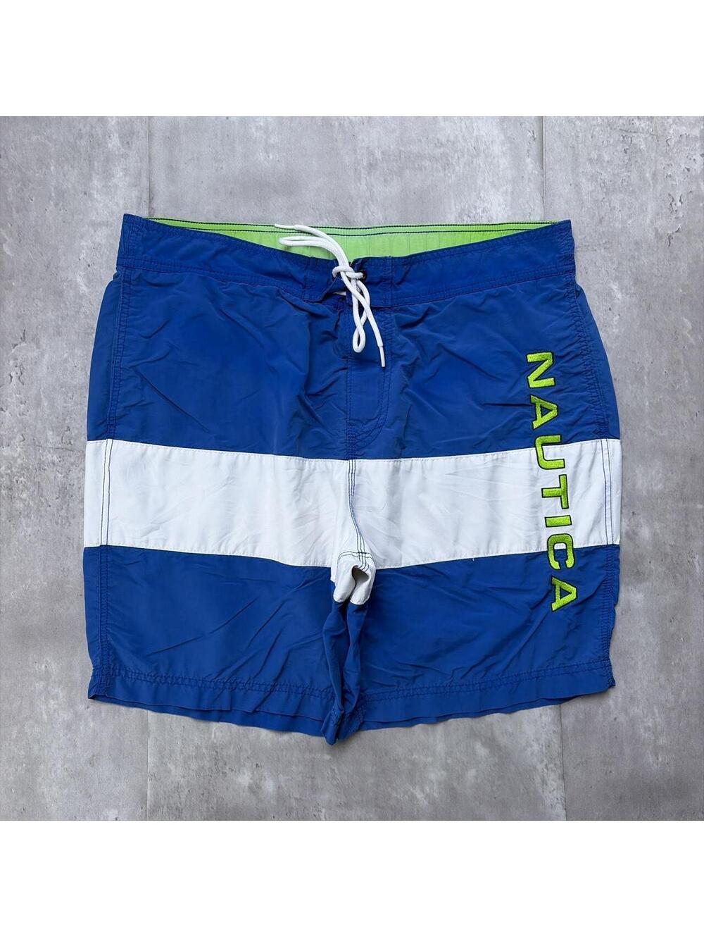 Vintage Blue Nautica Surf Striped Baggy Board Shorts